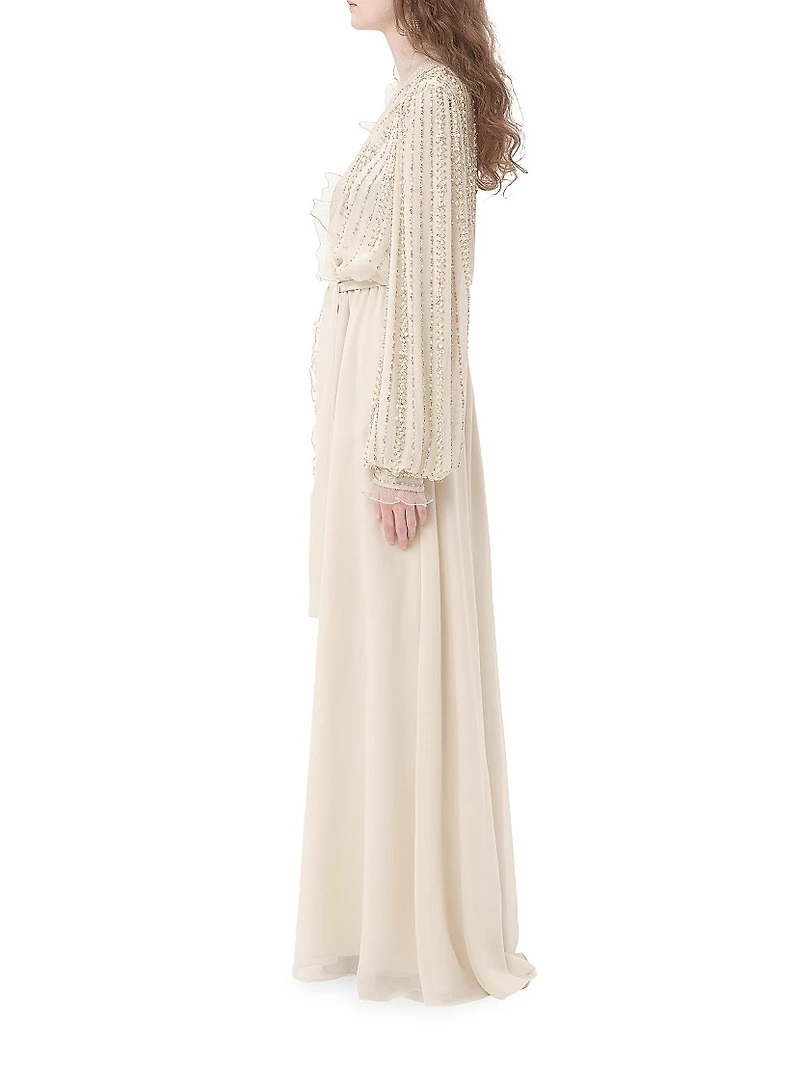 Long Dress in Embroidered Light Georgette