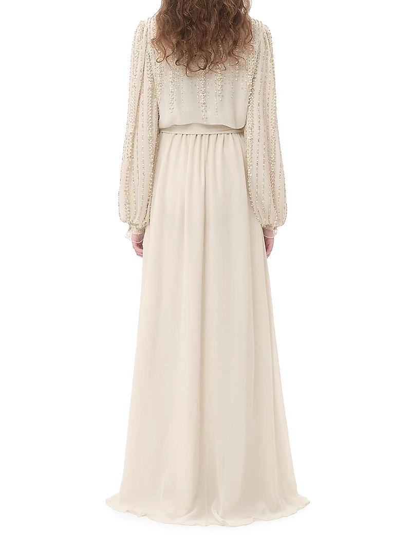 Long Dress in Embroidered Light Georgette