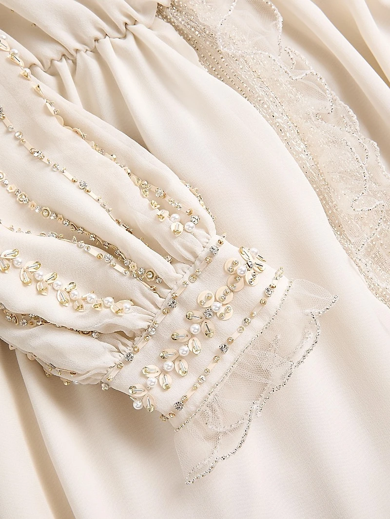 Long Dress in Embroidered Light Georgette