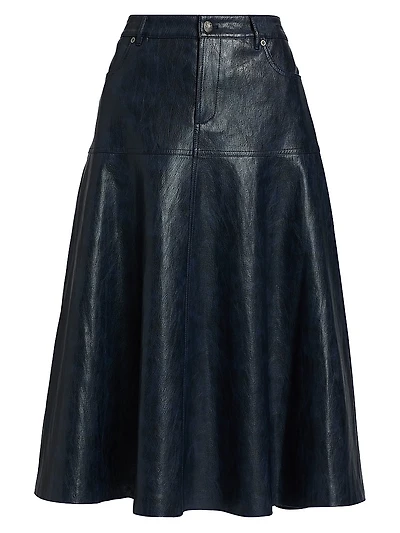 Rhea Faux-Leather A-Line Midi-Skirt