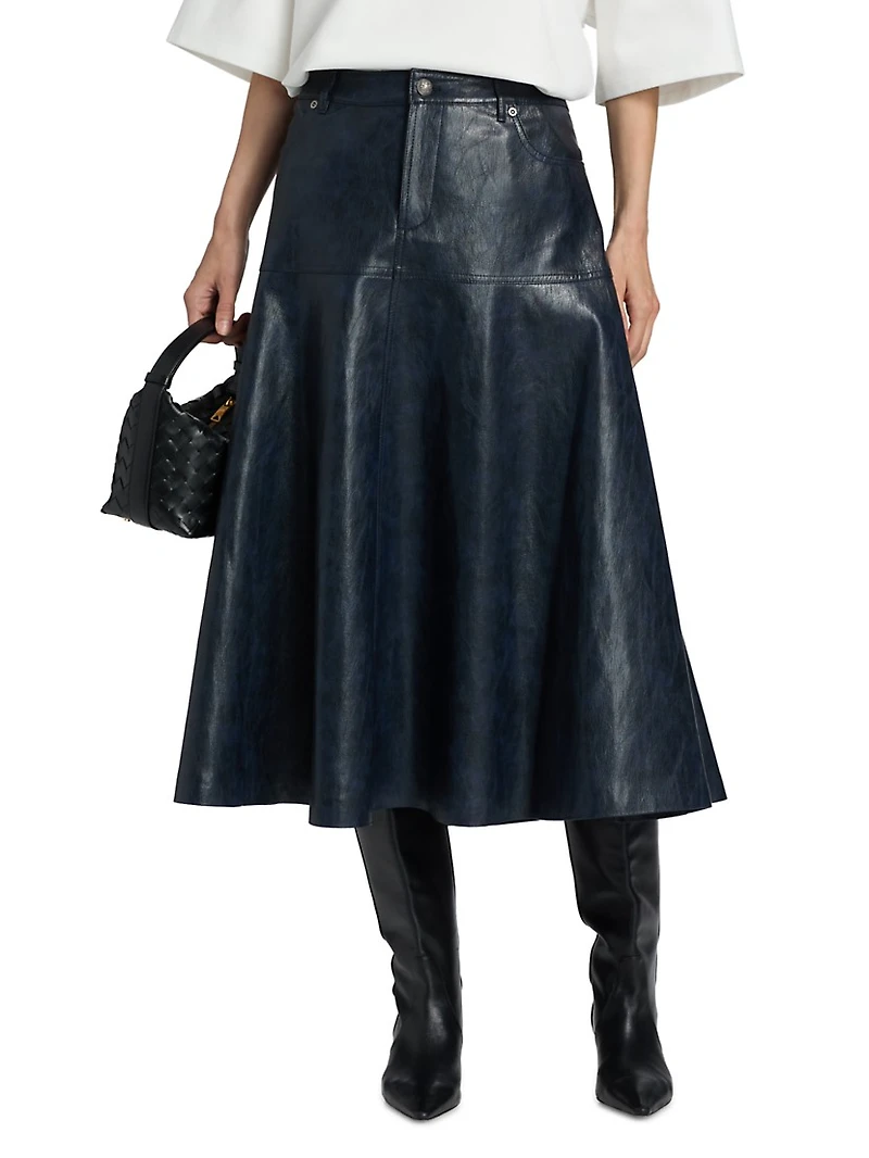 Rhea Faux-Leather A-Line Midi-Skirt