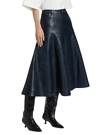 Rhea Faux-Leather A-Line Midi-Skirt