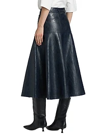 Rhea Faux-Leather A-Line Midi-Skirt