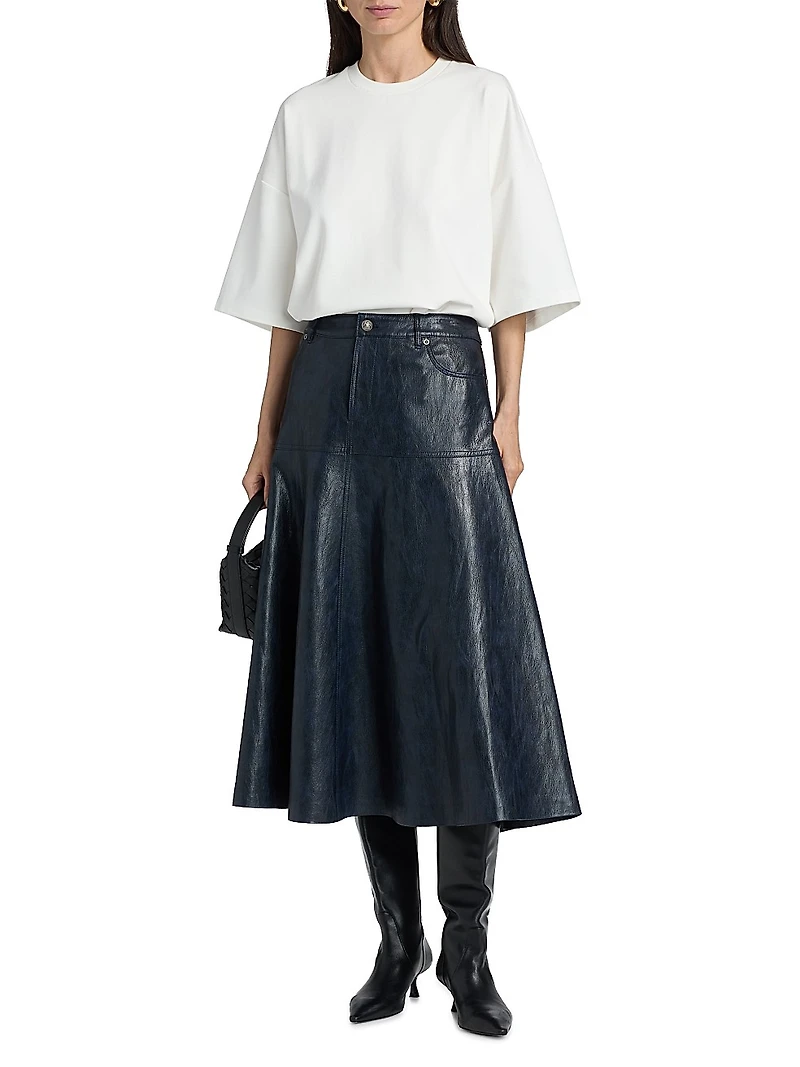 Rhea Faux-Leather A-Line Midi-Skirt
