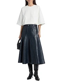 Rhea Faux-Leather A-Line Midi-Skirt