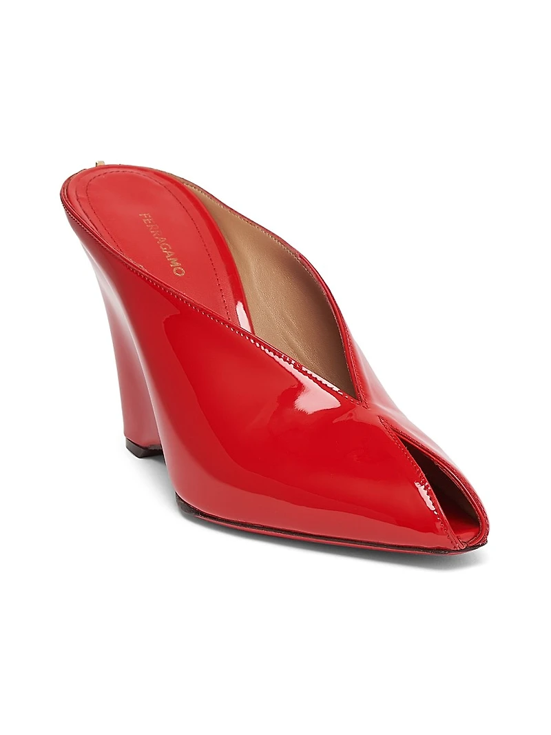 Alicia 95MM Patent Leather Wedge Mules
