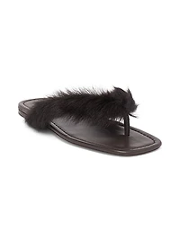 Loly Faux Fur-Trim Leather Sandals