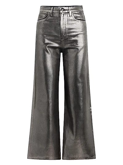 The Mia Foiled Wide-Leg Ankle Crop Jeans