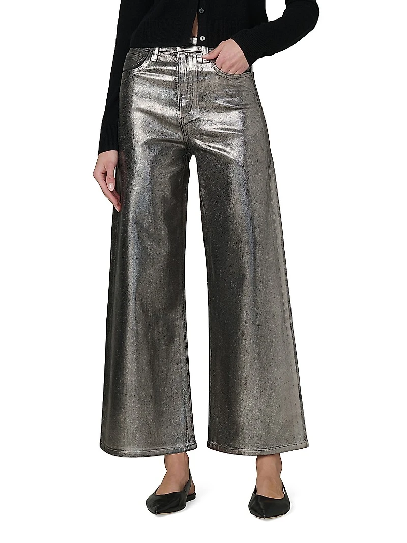 The Mia Foiled Wide-Leg Ankle Crop Jeans