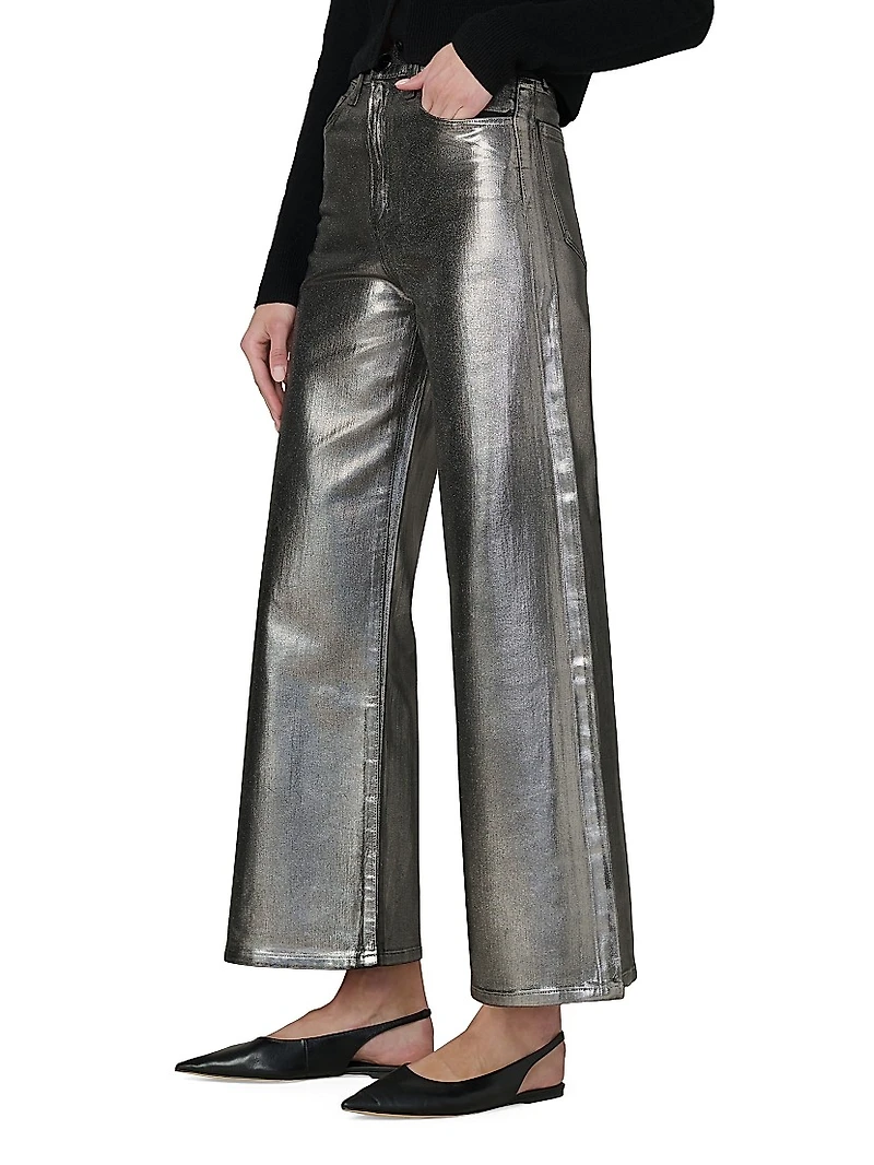 The Mia Foiled Wide-Leg Ankle Crop Jeans