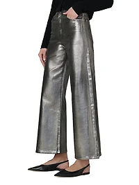 The Mia Foiled Wide-Leg Ankle Crop Jeans