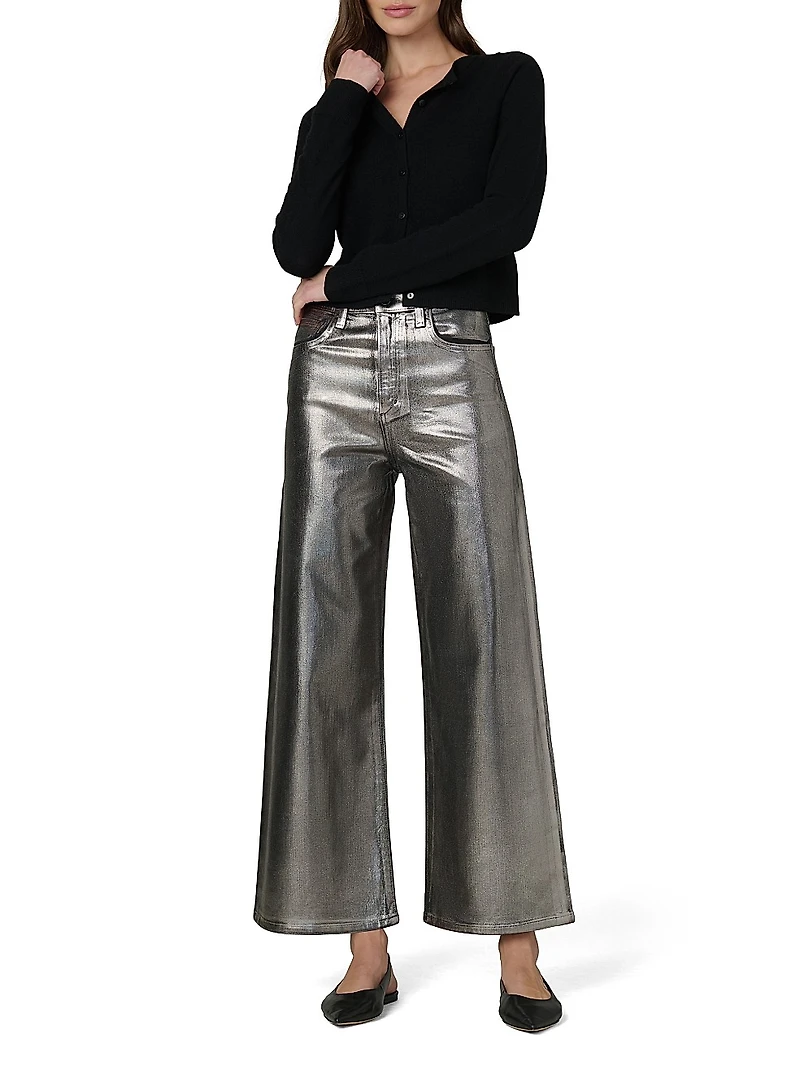 The Mia Foiled Wide-Leg Ankle Crop Jeans