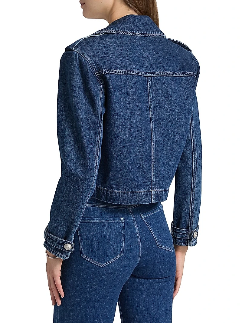 Maddox Cropped Double-Breasted Denim Jacket