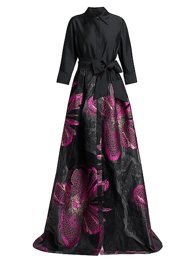 Metallic Floral Jacquard Gown
