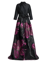 Metallic Floral Jacquard Gown