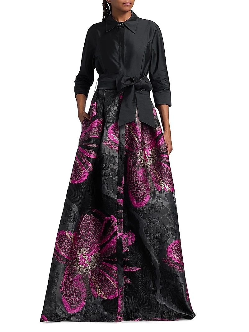 Metallic Floral Jacquard Gown