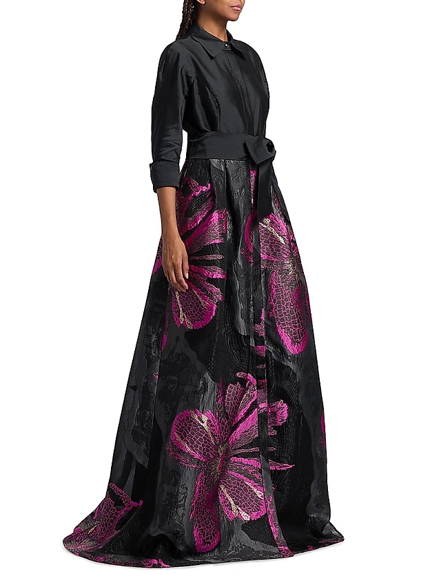 Teri Jon by Rickie Freeman Metallic Floral Jacquard Gown | The Summit Teri Jon by Rickie Freeman Metallic Floral Jacquard Gown | The Summit