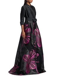 Metallic Floral Jacquard Gown