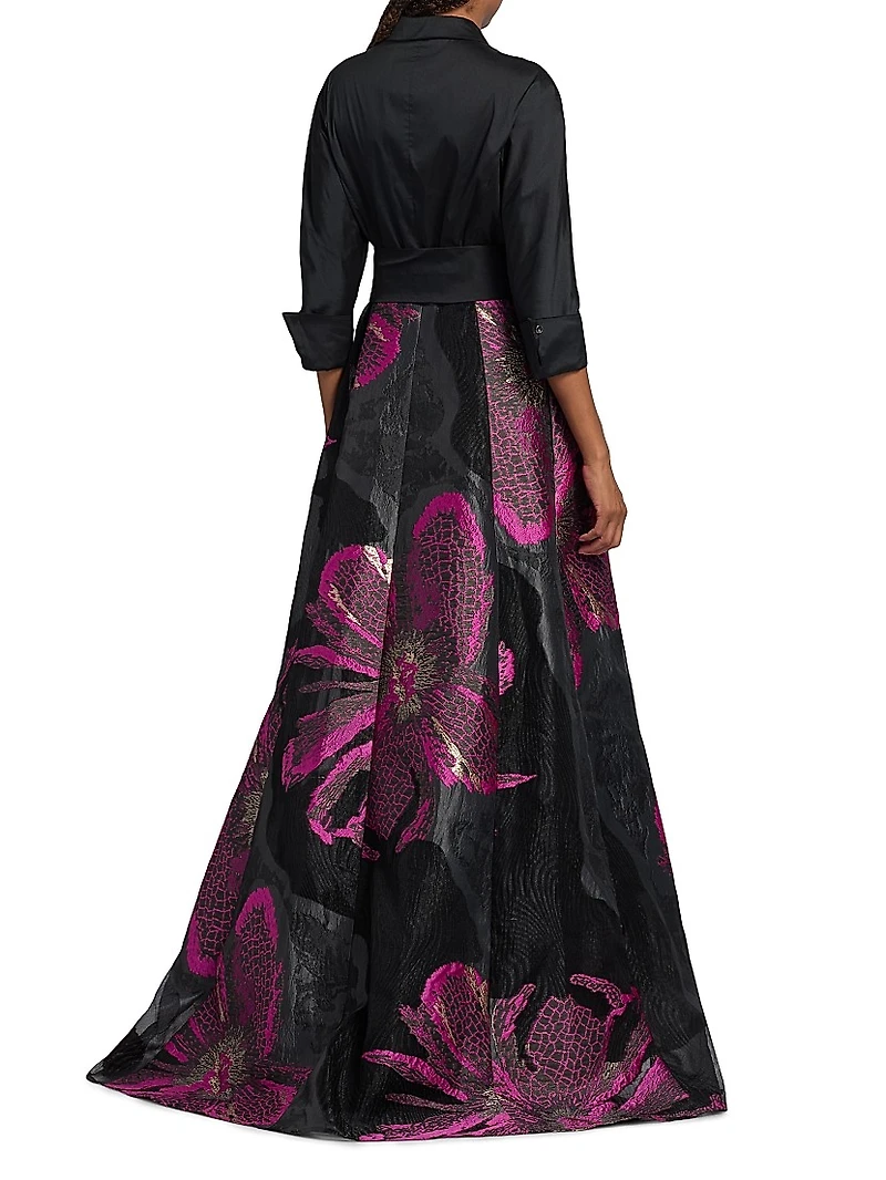 Metallic Floral Jacquard Gown