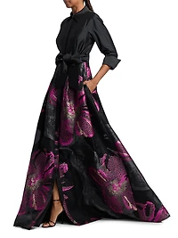 Metallic Floral Jacquard Gown