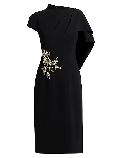 Pearl Floral Applique Crepe Cocktail Dress