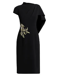 Pearl Floral Applique Crepe Cocktail Dress