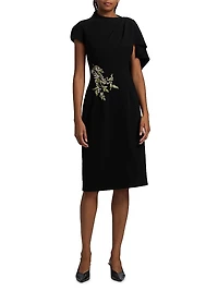 Pearl Floral Applique Crepe Cocktail Dress