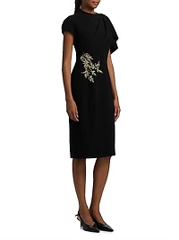 Pearl Floral Applique Crepe Cocktail Dress