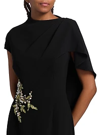 Pearl Floral Applique Crepe Cocktail Dress