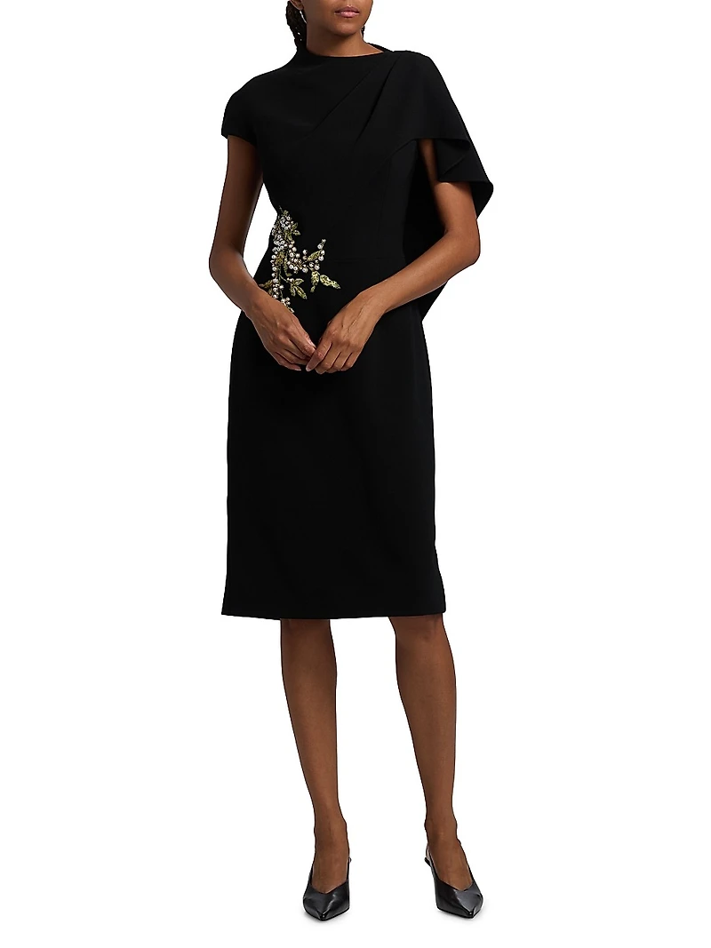 Pearl Floral Applique Crepe Cocktail Dress