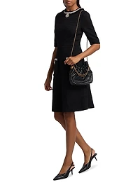 Flower & Faux-Pearl Embellished Bouclé Cocktail Dress