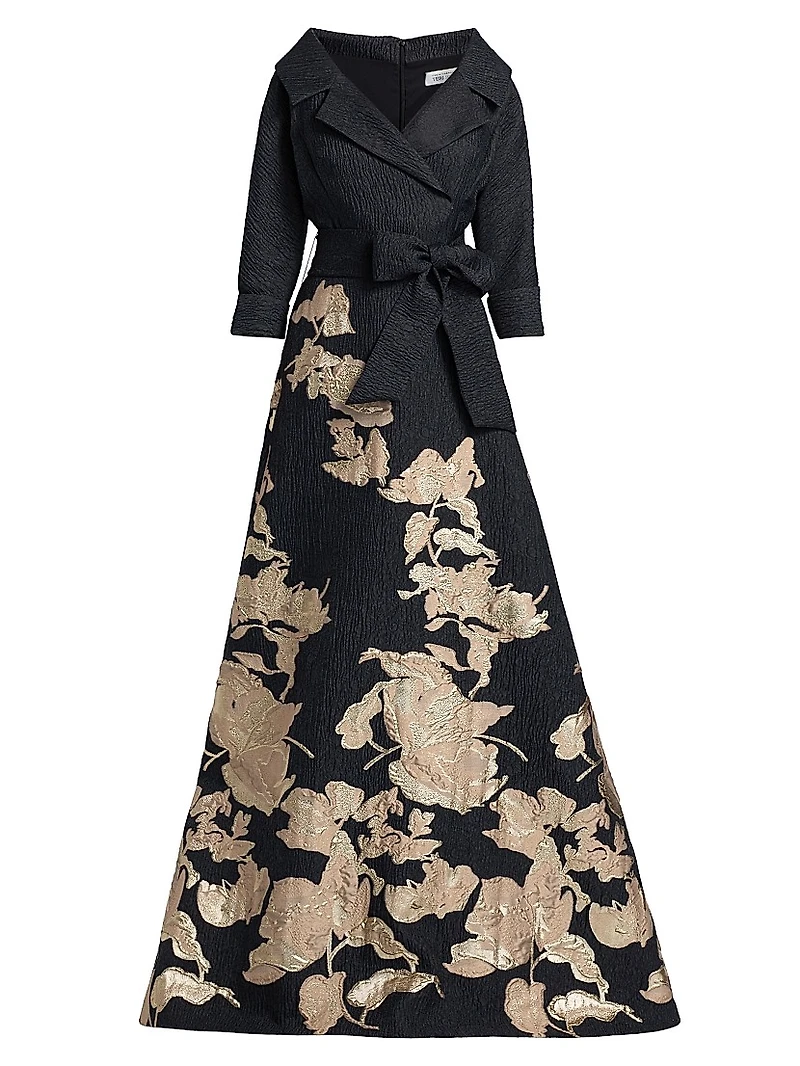 Textured Metallic Floral Jacquard Gown