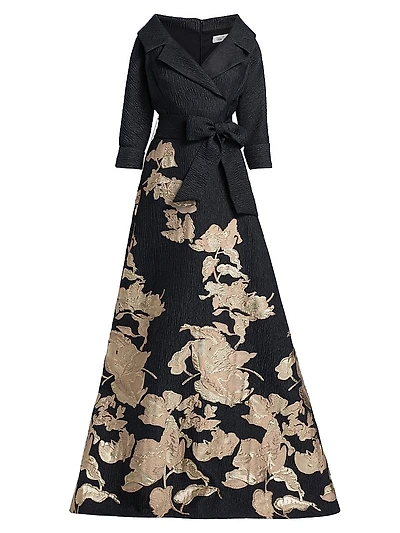 Textured Metallic Floral Jacquard Gown