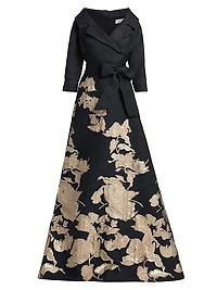 Textured Metallic Floral Jacquard Gown