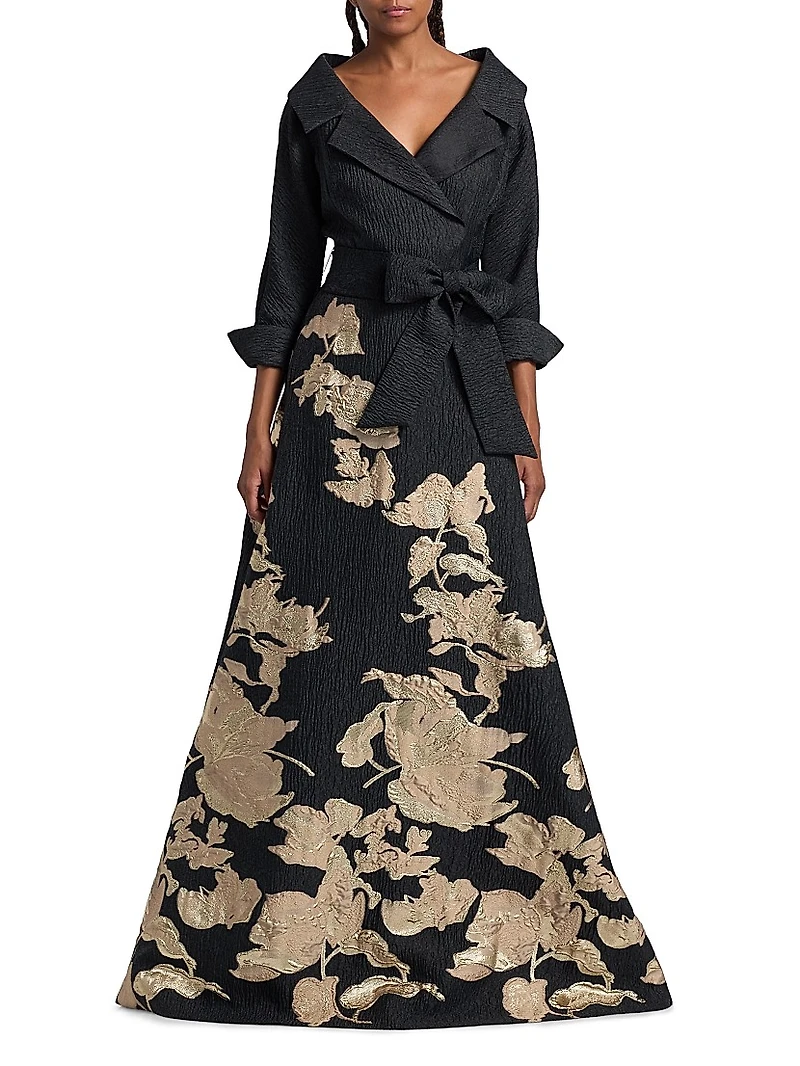 Textured Metallic Floral Jacquard Gown