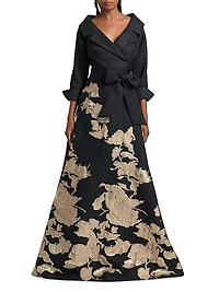 Textured Metallic Floral Jacquard Gown