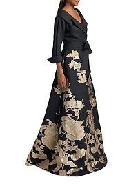 Textured Metallic Floral Jacquard Gown
