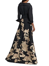 Textured Metallic Floral Jacquard Gown