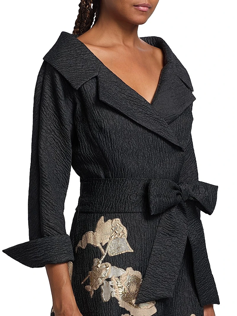 Textured Metallic Floral Jacquard Gown