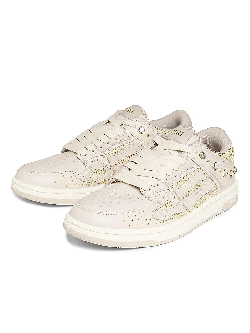 Skel Crystal-Studded Leather Low-Top Sneakers