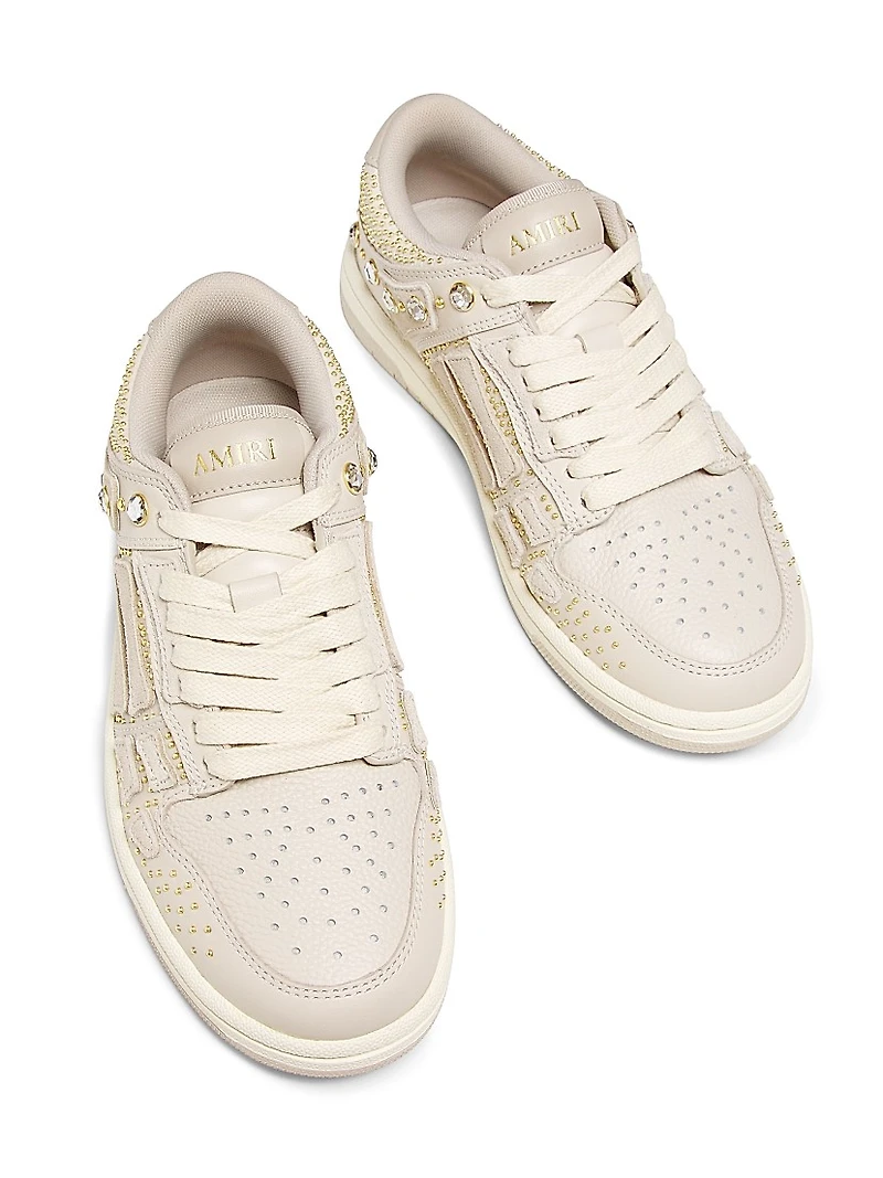 Skel Crystal-Studded Leather Low-Top Sneakers