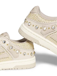Skel Crystal-Studded Leather Low-Top Sneakers