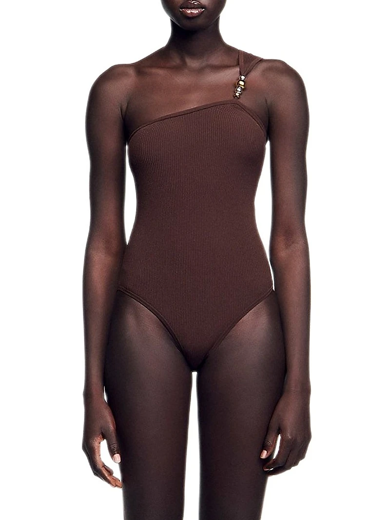 Asymmetric Leotard with Bead Detail