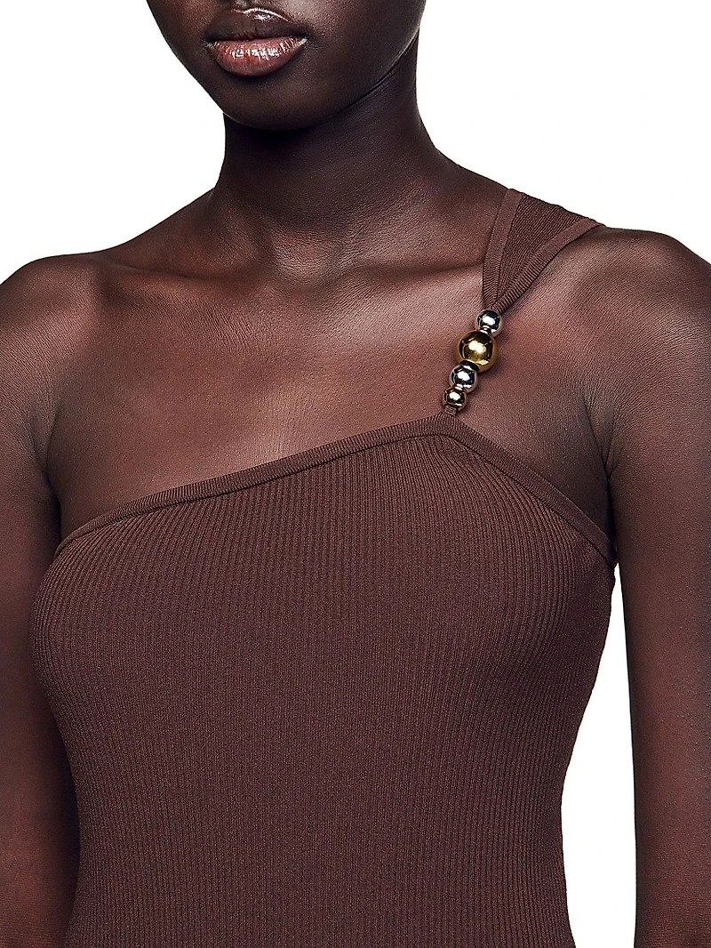 Asymmetric Leotard with Bead Detail