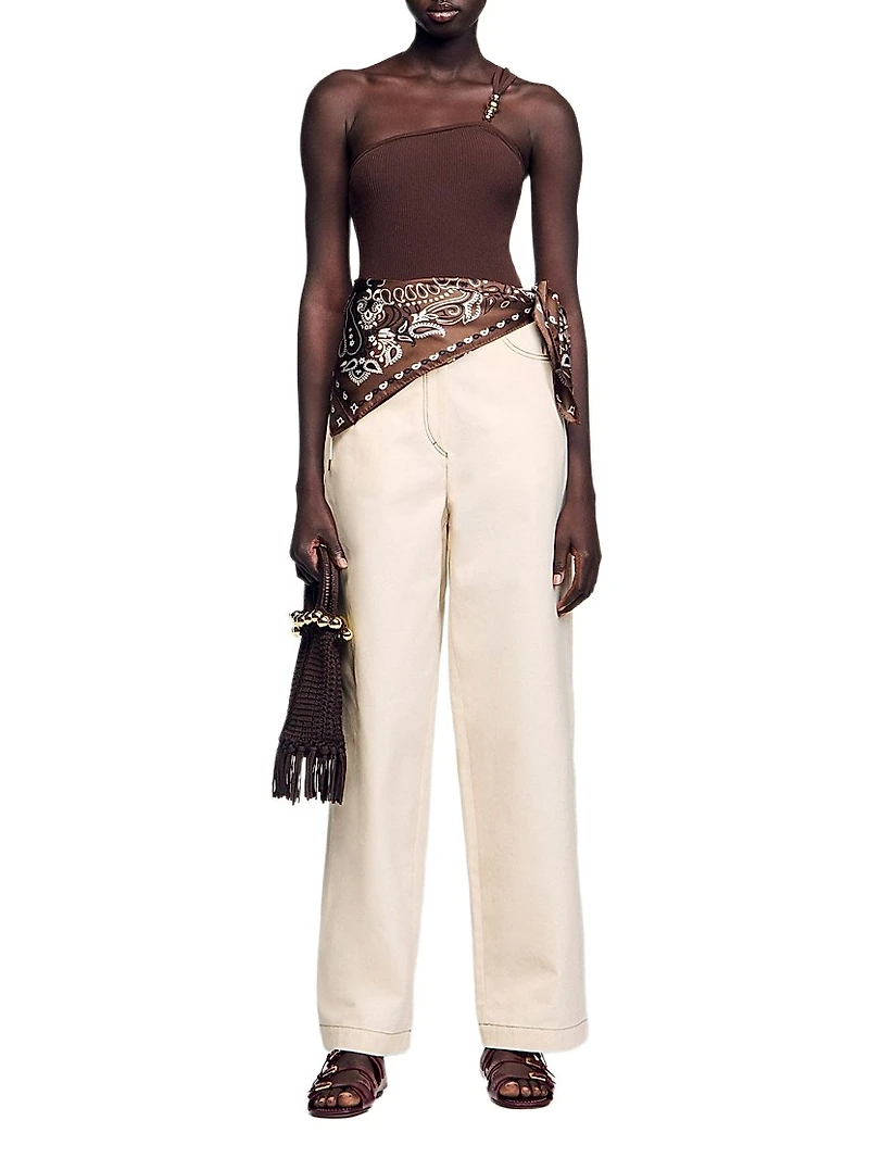 Asymmetric Leotard with Bead Detail