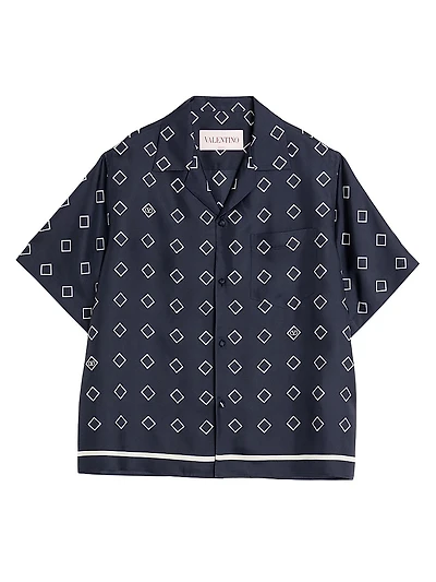 Silk Twill Bowling Shirt with Opticool Print