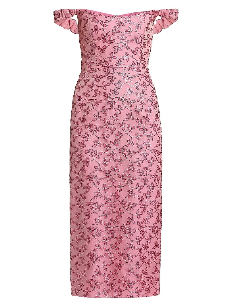 Amina Sequined Organza Off-the-Shouder Midi-Dress