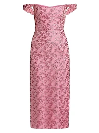 Amina Sequined Organza Off-the-Shouder Midi-Dress