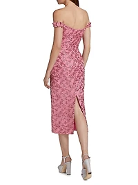 Amina Sequined Organza Off-the-Shouder Midi-Dress