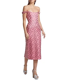 Amina Sequined Organza Off-the-Shouder Midi-Dress